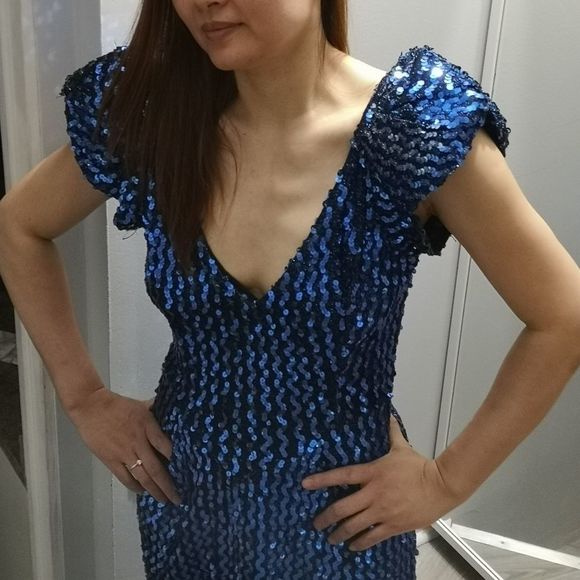 Vintage 80s/90s Blue Sequin Dress Climax Size M - Picture 5 of 9